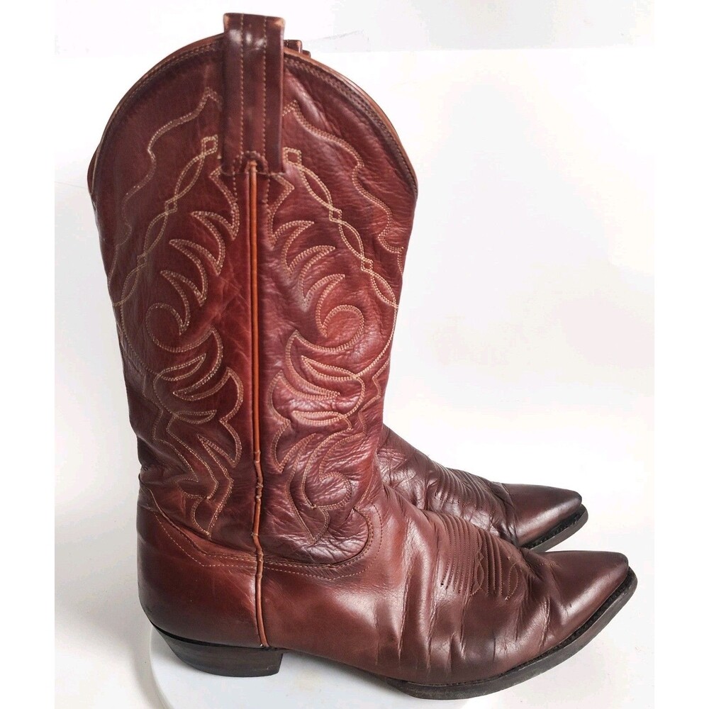 Sanders Boots Cowboy Mens Size 10 D Brown Leather Sole Western Embroidered